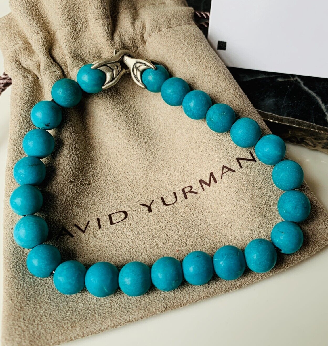 David Yurman Spiritual Bead Men's Bracelet with Turquoise 8mm Medium