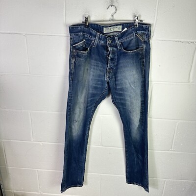 Replay Jeans Mens W32 L32 Blue Denim Waitom Regular Straight Fit  