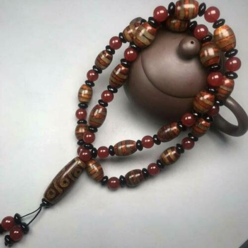 Old tibetan agate double line *9 eyes* Dzi Bead necklace Pendant