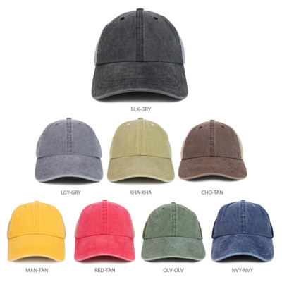 Blank Washed Pigment Dyed Twill Unstructured Trucker Baseball Cap - FREESHIPPING