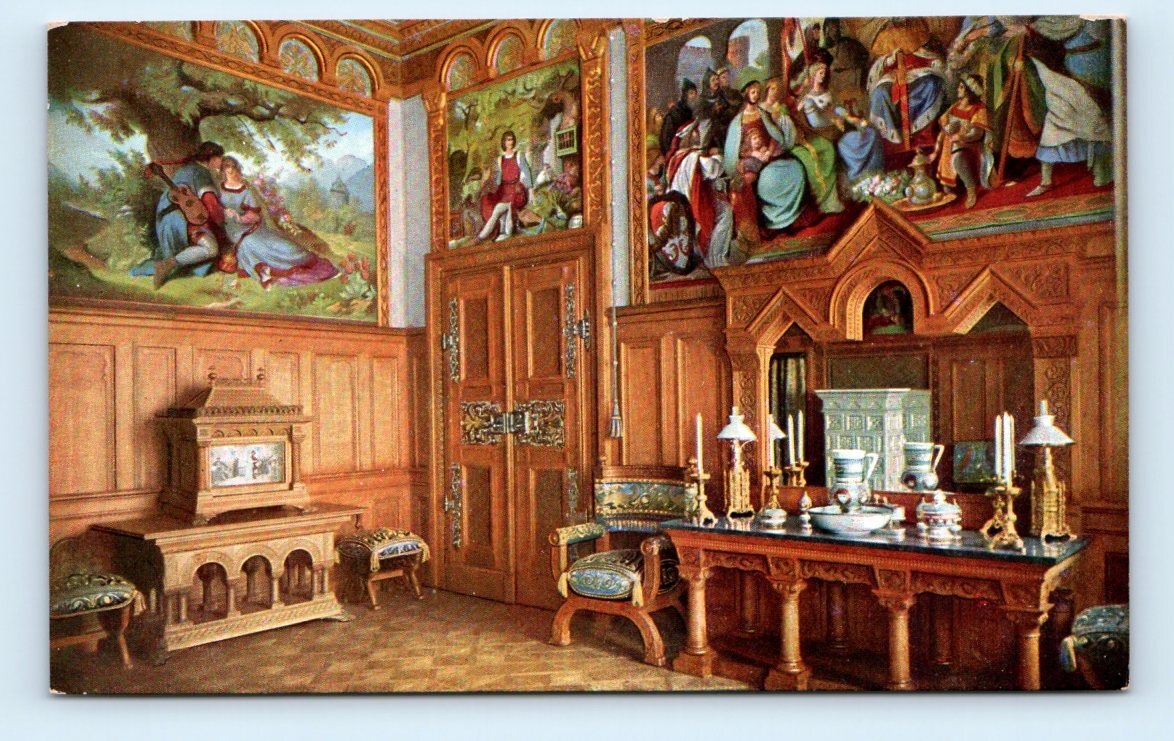 その他 SilkScreenPrint Leather Art BAD CASTLE Neuschwanstein castle toilet room interior GERMANY chrome Postcard