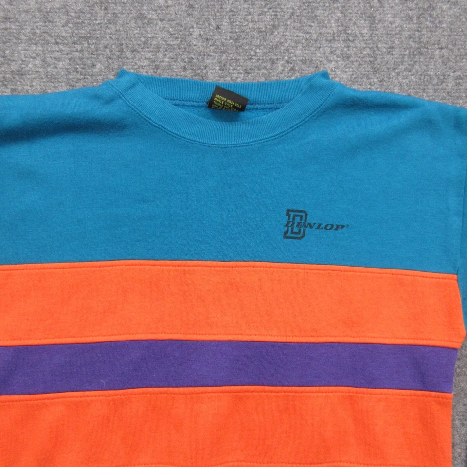 Vtg Dunlop Sweatshirt Boys XL 14 16 Blue Striped Casual Fleece Pullover 80s - Image 4 of 4