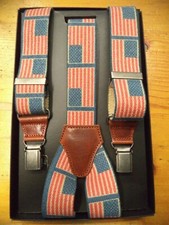 Vintage America/US Flag Strap with Leather Inserts - 100 Made in Italy
