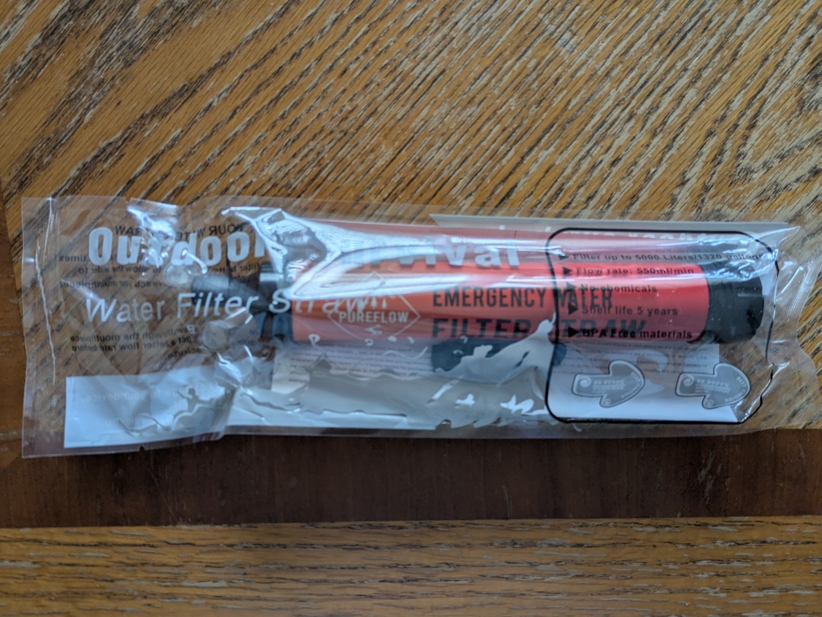 PUREFLOW EMERGENCY WATER FILTER STRAW, NEW! FILTERS 1,320 GALLONS OF WATER