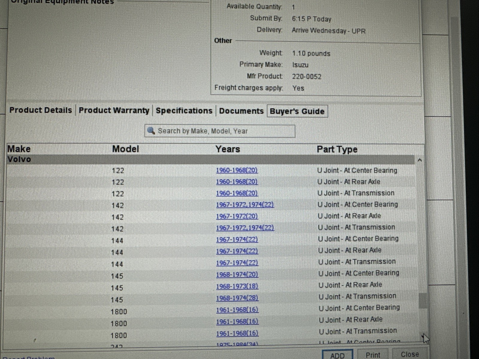Volvo 1217606/GMB 672037 U-joint for Many Different Brands Inc 100,200,1800, 700
