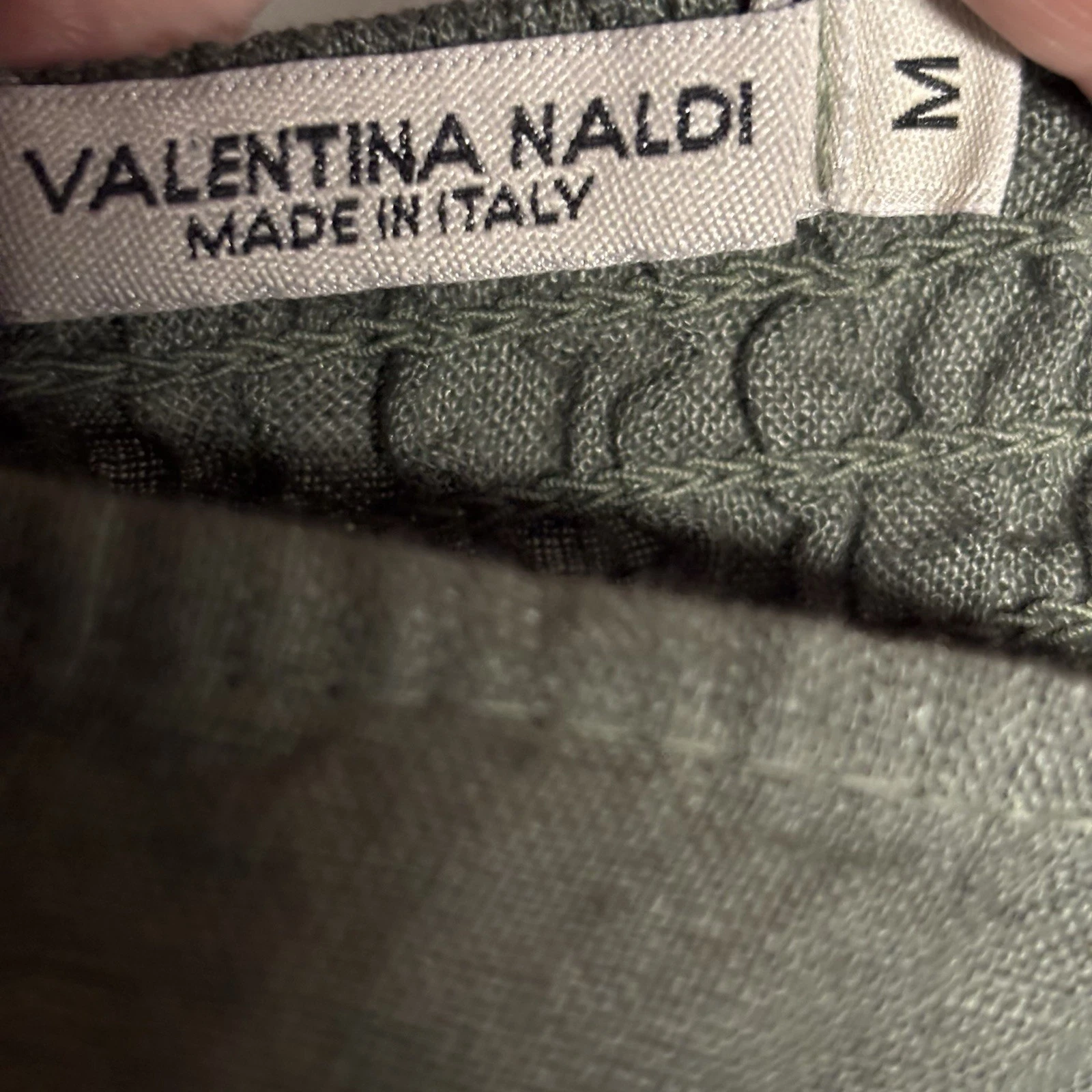 VALENTINO Abito Valentina Naldi Medio 100% Lino Verde Contadino Manica a Sbuffo Made In Italy