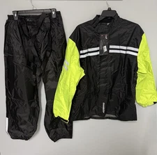 Tourmaster Shield Two-Piece Rainsuit, Men’s Lg Black & Green Reflective (NWT)