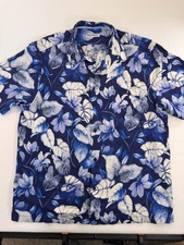 Tommy Bahama Mens Button Down Aloha Shirt XL Blue 100 Silk Hawaiian Floral AOP