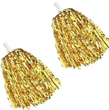 2 Pcs Gold Glitter Cheerleading Pom Poms with Handle for Dance Sports