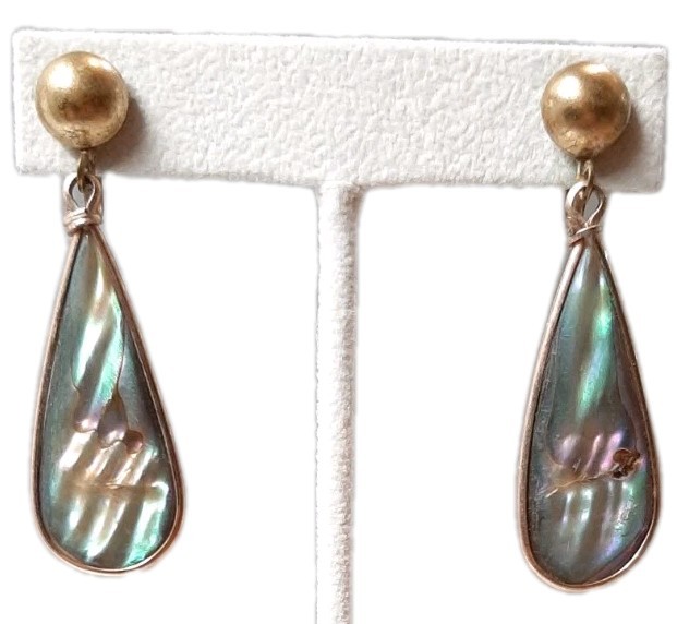 VTG Dangle Drop Abalone Shell Inlay Teardrop Earr… - image 1