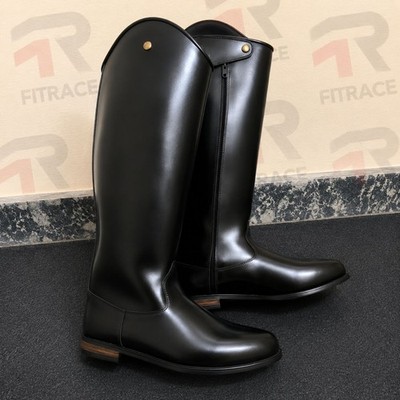 Men Leather Riding Boots Equestrian Horseback Double Zipper Knee High Dress Boot