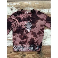 Oak Leaf Acorns Botanical Monoprint Shirt Bleach tieDyed Youth XL 14-16 crewneck