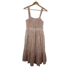 LoveShackFancy Pink Floral Tove Midi Dress Size 2 Vanilla Foam Pintuck Tiered