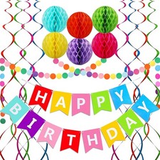 Happy Birthday Banner Party Decorations Reusable Paper Streamers Garland