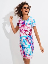 T by Talbots Womens Blue White Floral Stretch Cross Back T-Shirt Coverup Dress S