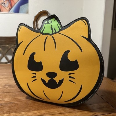 Spooksieboo Crossbody Bag  Halloween Pumpkin Cat Top Handle Zip Lined Orange