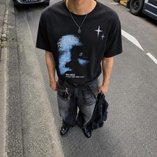 Herren T-Shirt M Schwarz Kurzarm Rundhals Dru...