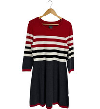 JH women's pullover sweater dress red striped crew neck 3/4 sleeve size L