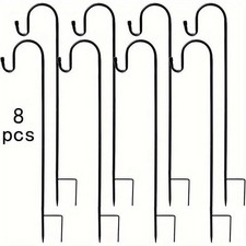 8x Garden Shepherds Crook Hooks for Garden Lights Adjustable Metal Stake Hangers