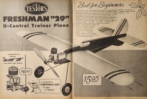 Testors Freshman 29 RC Airplane Print Ad 1959 Wall Decor Ephemera U-Control