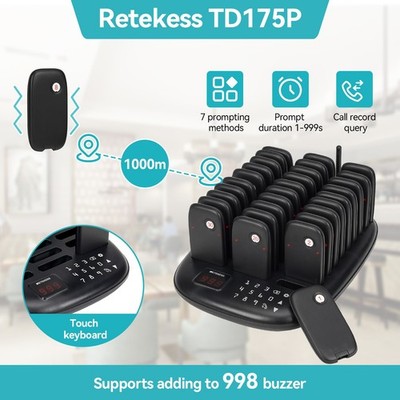 Retekess TD175P Restaurant Pager System Guest Queuning 30 Buzzers Food Truck Bar