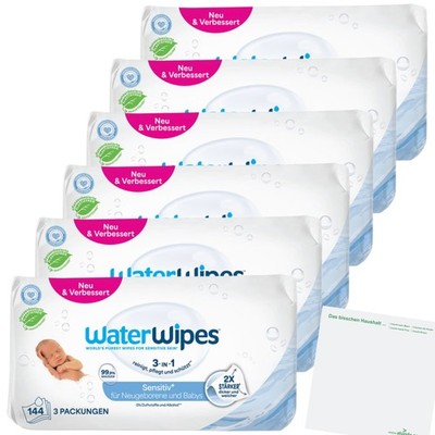 WaterWipes Babyfeuchttücher sensitiv VPE 6x144St Packung usy Block