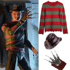 2025 FREDDY KRUEGER STRIPE JUMPER HAT HAND CLAW HALLOWEEN FANCY A LOT COSTUMES
