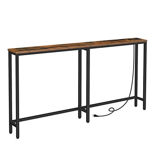 5.9 Inch Narrow Behind Couch Table with Charging Station, 63 Inch Skinny Console Table