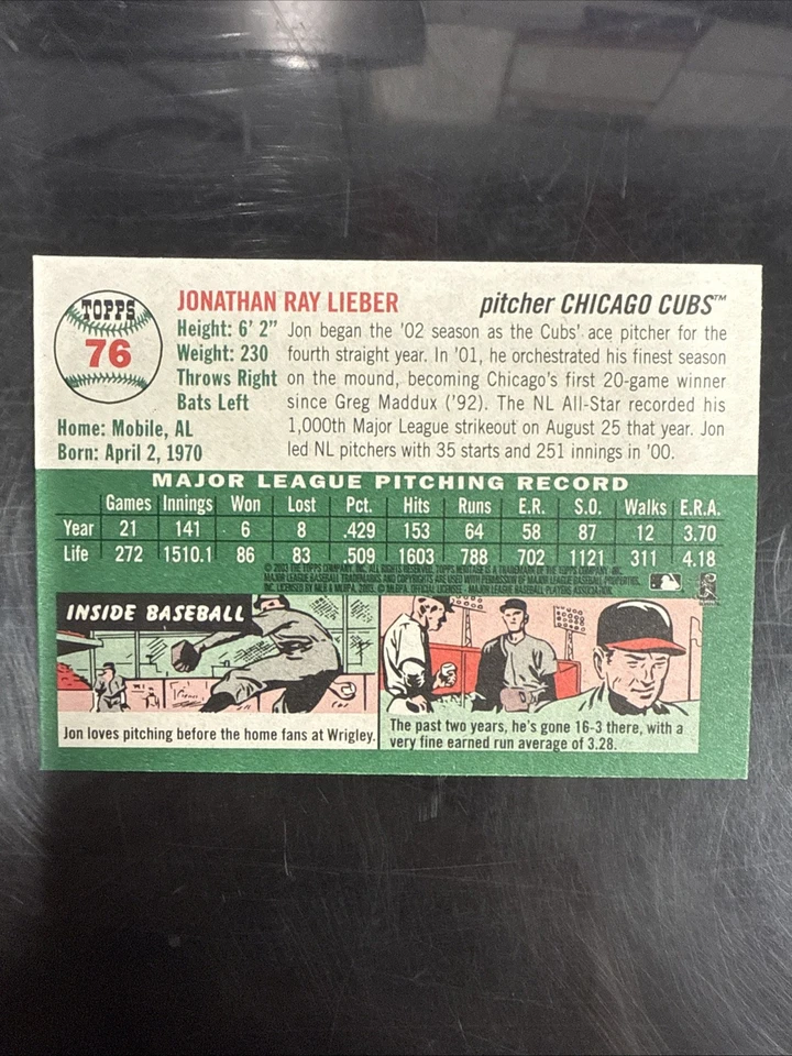 2003 Topps Heritage Jon Lieber Signed Card 76 Cubs Autograph Auto - Image 2 of 2