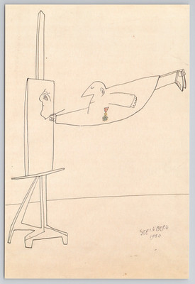 Postcard Art Card ECSTATIC ARTIST by Saul Steinberg Cleveland Museum Of Art