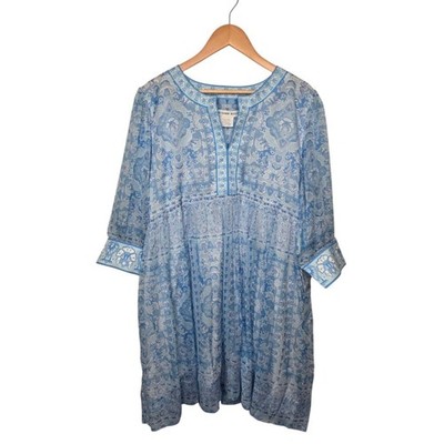 Gretchen Scott Borderline Midi Dress Watteau Blue Paisley Pockets Diva XXXL