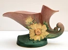 Vintage Roseville Pottery Peony Double Cornucopia Vase 172 ~ Pink Green Yellow