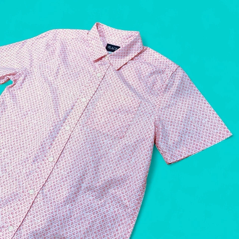 Camisa con botones de popelina de diamantes rosa XXL 16 para niños Foto 2 de 4