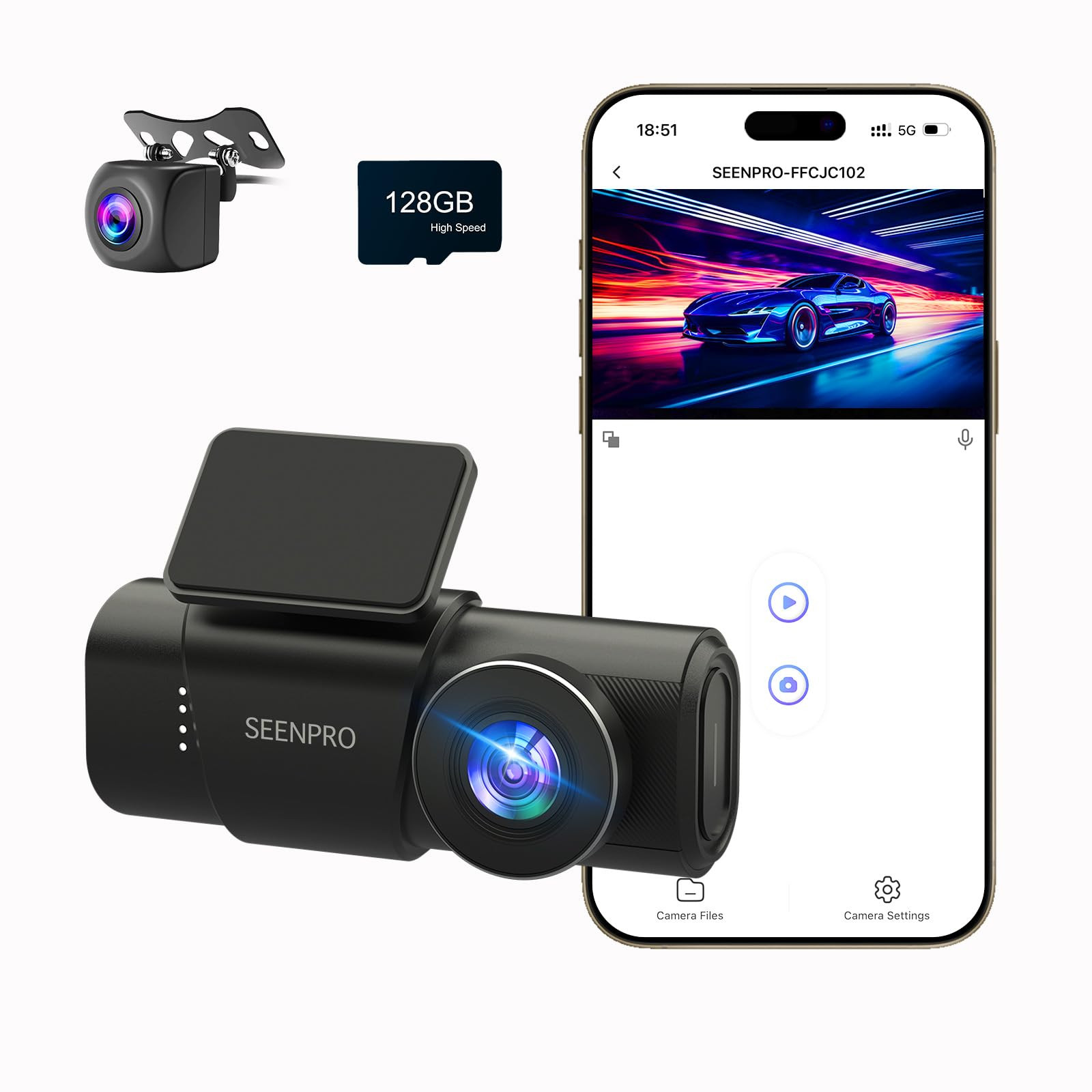 4K Front and Rear Dash Cam with 128GB Card and Built-in Wi-Fi