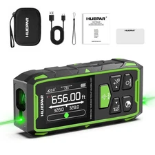 Huepar Dual Laser Measuring Tool, 656Ft Green-Beam Bilateral Digital Laser Di...