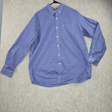 L.L. Bean Mens Wrinkle Resistant Traditional Fit Shirt L Blue Plaid 100% Cotton