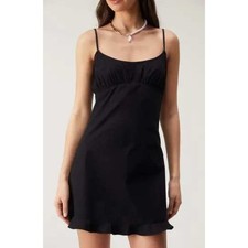 Naty Gal 100 % Cotton Black Spaghetti Strap Ruffle Hem Tie Back Dress Size 4 S