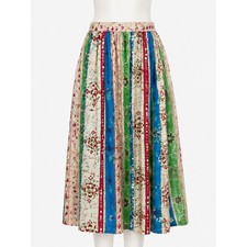 Vintage Silk Patchwork Floral Stripe Midi Skirt Boho Cottagecore Festival Small