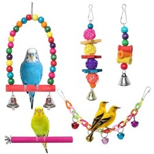 Bird Toys for Conures with Colorful Hammock Bird Cage Accessories Wooden Perch