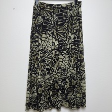 VTG 90s Fairy Grunge Women Midi Skirt Medium Black Abstract Green Mesh Midi