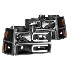 For Chevy Tahoe 95-00 Anzo Driver Passenger Side Black Led U-bar Headlights