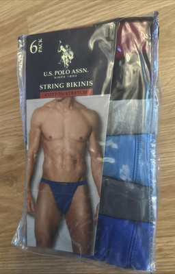 New U.S. Polo Assn Men's 6 Pack String Bikini Briefs Underwear Large