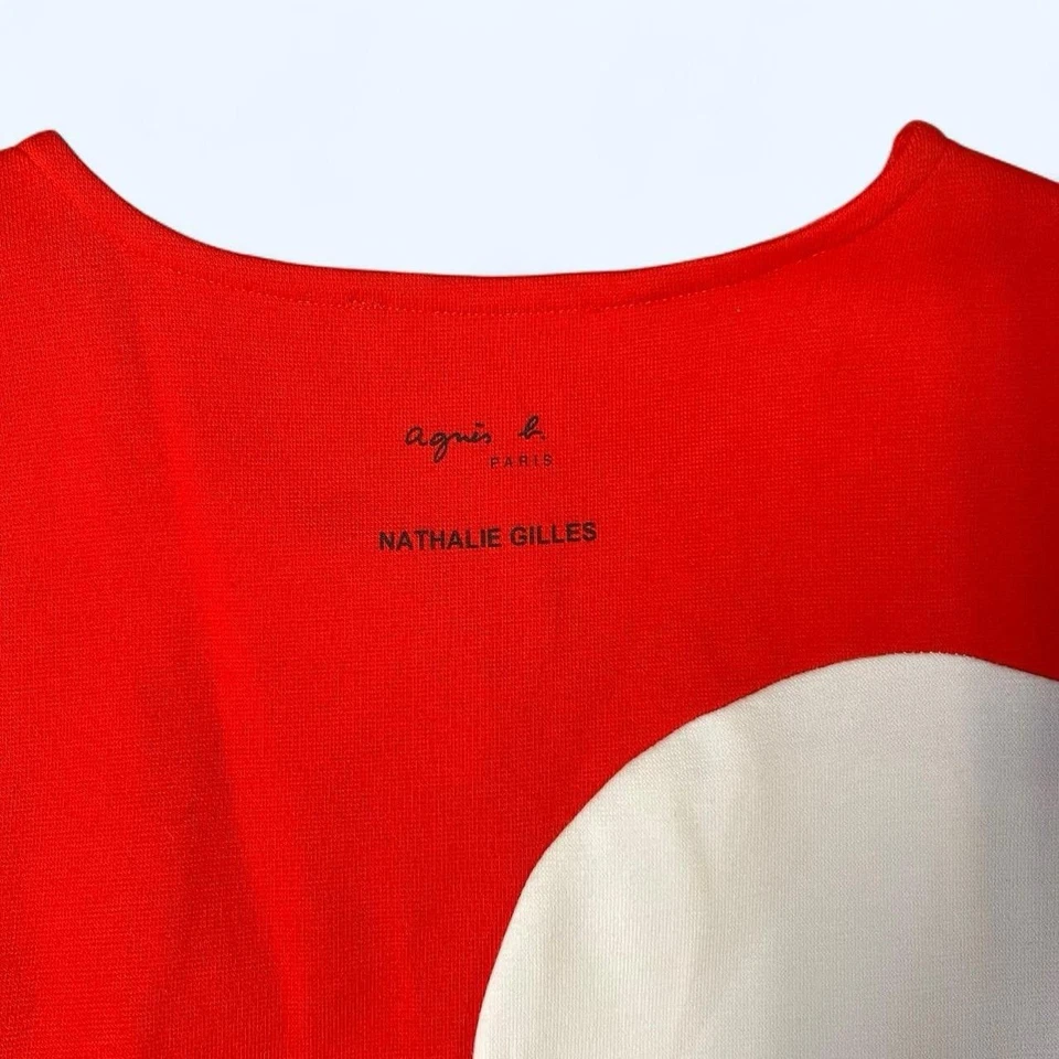 Raro Vestido Agnes B Años 90 Sin Mangas Naranja Blanco Talla 3 Estampado Artístico Vintage Foto 4 de 4