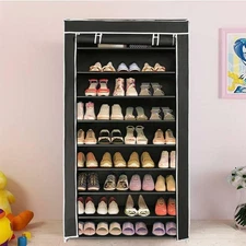 Practical 10-Tier Shoe Rack w/ Cover Closet Shoe Storage Cabinet Organizer