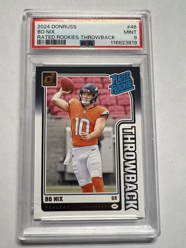 2024 Panini Donruss Bo Nix Rated Rookie Throwback #46 PSA 9 Mint RC Broncos