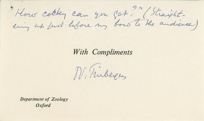 Jan Tinbergen- Signed Compliments Page (Nobel Prize 1969)