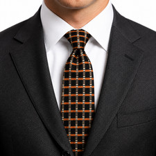 Robert Talbott Studio Nordstrom Silk Tie Geometric Grid Black Brown USA Made