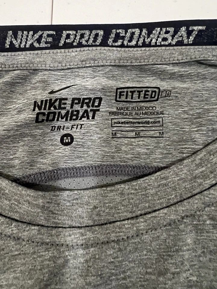 Nike Pro Combat Dri-Fit Compression Shirt Men’s Medium Gray Training Top - Image 3 of 4