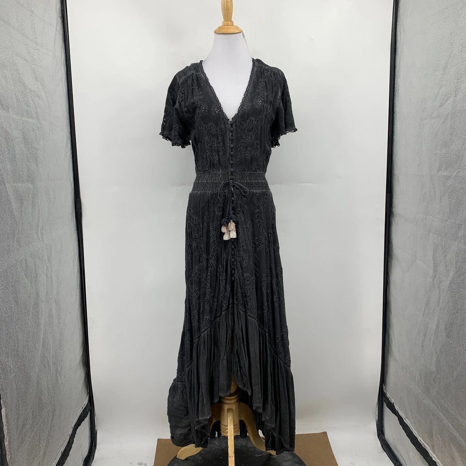 Young Fabulous And Broke Dress Womens S Small Smoke Grey Eyelet Broiderie Maxi - Image 2 of 4