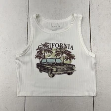 Shein White California Print Ribbed Cropped Halter Tank Top Women's Size X-Small